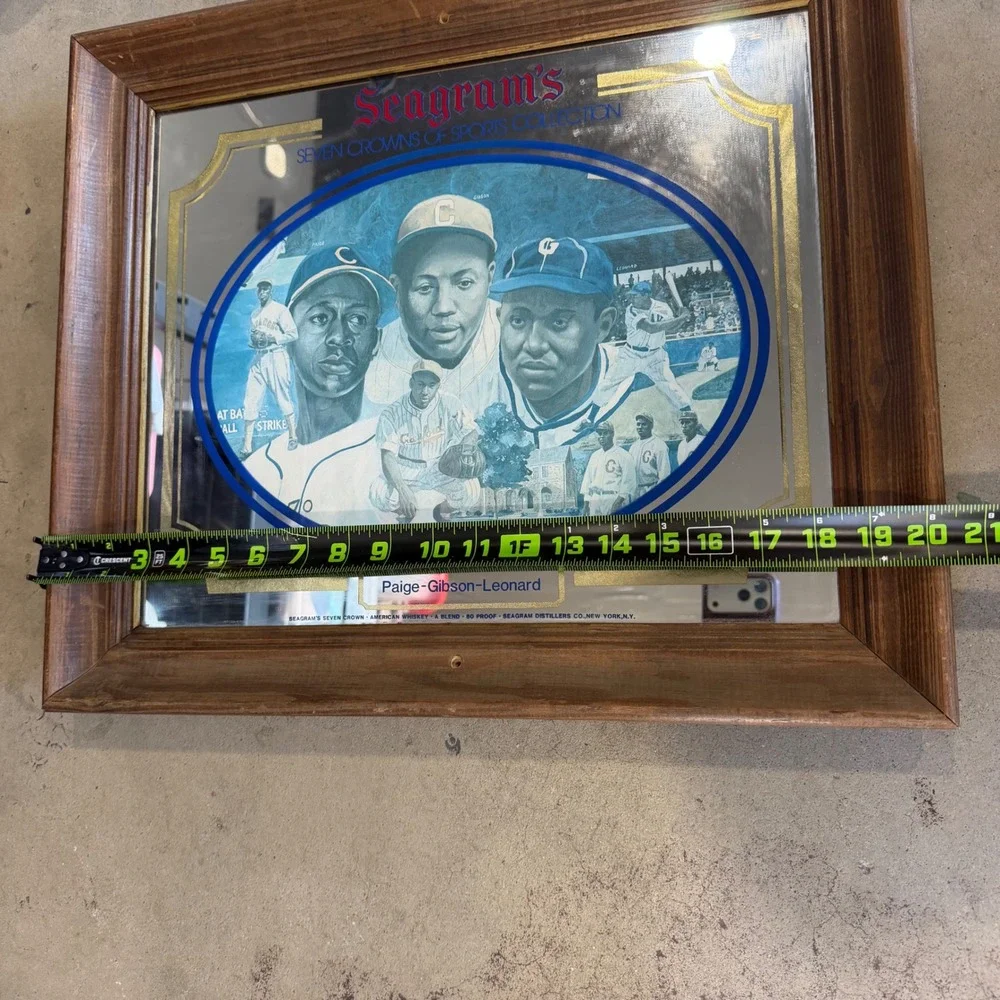 Vintage Seagrams Seven Crowns Sports Paige Gibson Leonard Baseball Mirror Sign